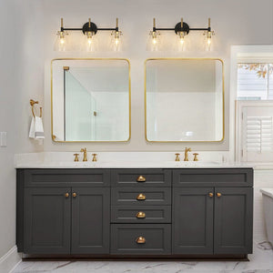LightFixturesUSA - 3 - Light Black Brass Bell Glass Shade Vanity Wall Lamp - Wall Sconce - Crackled - 