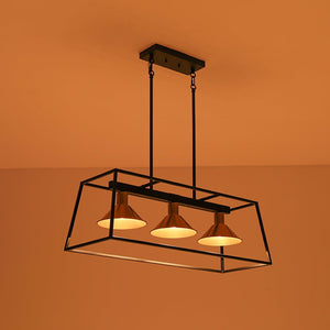 LightFixturesUSA - 3 - Light Black Brass Rectangle Cage Island Chandelier - Chandelier - Black + Brass - 