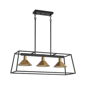 LightFixturesUSA - 3 - Light Black Brass Rectangle Cage Island Chandelier - Chandelier - Black + Brass - 