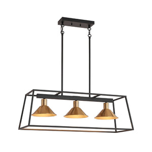 LightFixturesUSA - 3 - Light Black Brass Rectangle Cage Island Chandelier - Chandelier - Black + Brass - 