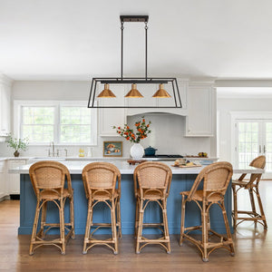 LightFixturesUSA - 3 - Light Black Brass Rectangle Cage Island Chandelier - Chandelier - Black + Brass - 