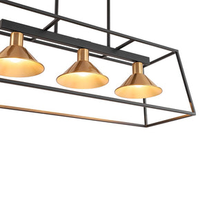 LightFixturesUSA - 3 - Light Black Brass Rectangle Cage Island Chandelier - Chandelier - Black + Brass - 