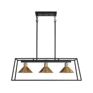 LightFixturesUSA - 3 - Light Black Brass Rectangle Cage Island Chandelier - Chandelier - Black + Brass - 