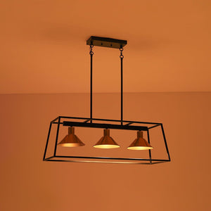 LightFixturesUSA - 3 - Light Black Brass Rectangle Cage Island Chandelier - Chandelier - Black + Brass - 