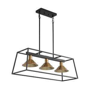 LightFixturesUSA - 3 - Light Black Brass Rectangle Cage Island Chandelier - Chandelier - Black + Brass - 