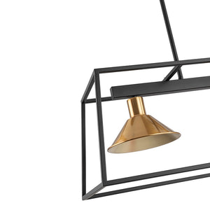 LightFixturesUSA - 3 - Light Black Brass Rectangle Cage Island Chandelier - Chandelier - Black + Brass - 