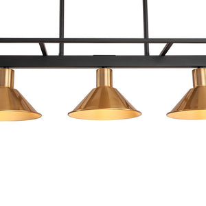 LightFixturesUSA - 3 - Light Black Brass Rectangle Cage Island Chandelier - Chandelier - Black + Brass - 