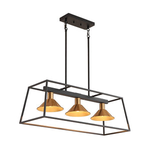 LightFixturesUSA - 3 - Light Black Brass Rectangle Cage Island Chandelier - Chandelier - Black + Brass - 