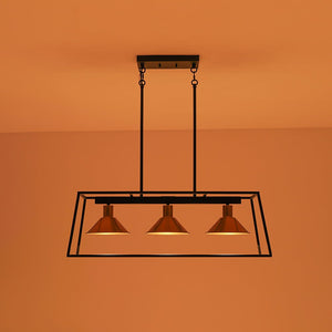 LightFixturesUSA - 3 - Light Black Brass Rectangle Cage Island Chandelier - Chandelier - Black + Brass - 