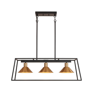 LightFixturesUSA - 3 - Light Black Brass Rectangle Cage Island Chandelier - Chandelier - Black + Brass - 