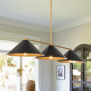 LightFixturesUSA-3-Light Black Cone Shade Kitchen Island Pendant-Chandelier-3-Lt-