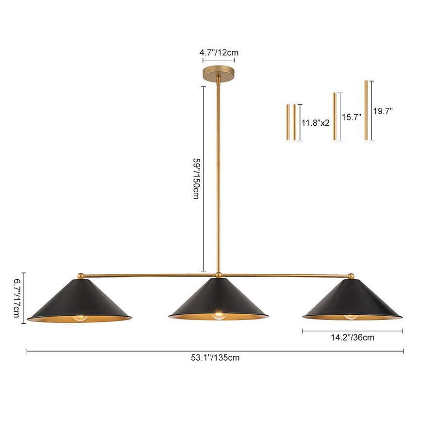 LightFixturesUSA-3-Light Black Cone Shade Kitchen Island Pendant-Chandelier-3-Lt-