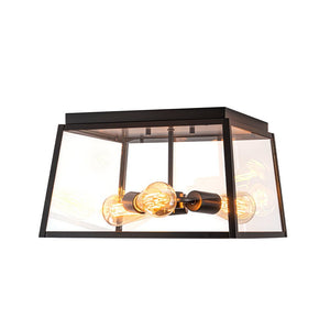 LightFixturesUSA - 3 - Light Black Square Box Clear Glass Cage Ceiling Light - Ceiling Light - Black - 
