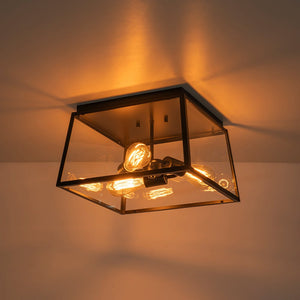 LightFixturesUSA - 3 - Light Black Square Box Clear Glass Cage Ceiling Light - Ceiling Light - Black - 
