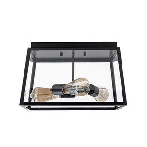 LightFixturesUSA - 3 - Light Black Square Box Clear Glass Cage Ceiling Light - Ceiling Light - Black - 