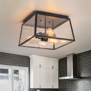 LightFixturesUSA - 3 - Light Black Square Box Clear Glass Cage Ceiling Light - Ceiling Light - Black - 