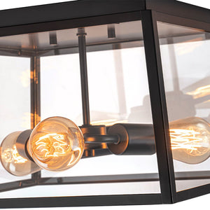 LightFixturesUSA - 3 - Light Black Square Box Clear Glass Cage Ceiling Light - Ceiling Light - Black - 