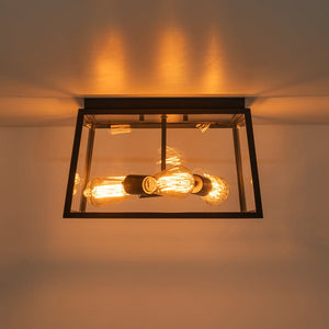 LightFixturesUSA - 3 - Light Black Square Box Clear Glass Cage Ceiling Light - Ceiling Light - Black - 