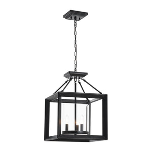LightFixturesUSA-3-Light Black Square Candle Style Cage Pendant / Semi Flush-Chandelier-22.6 in-