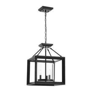 LightFixturesUSA-3-Light Black Square Candle Style Cage Pendant / Semi Flush-Chandelier-22.6 in-