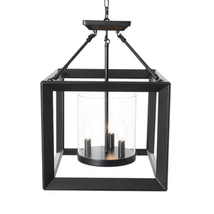 LightFixturesUSA-3-Light Black Square Candle Style Cage Pendant / Semi Flush-Chandelier-22.6 in-