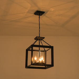 LightFixturesUSA-3-Light Black Square Candle Style Cage Pendant / Semi Flush-Chandelier-22.6 in-