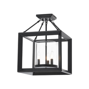 LightFixturesUSA-3-Light Black Square Candle Style Cage Pendant / Semi Flush-Chandelier-22.6 in-