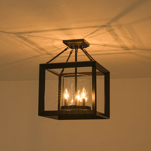 LightFixturesUSA-3-Light Black Square Candle Style Cage Pendant / Semi Flush-Chandelier-22.6 in-
