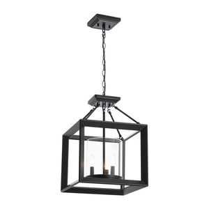 LightFixturesUSA-3-Light Black Square Candle Style Cage Pendant / Semi Flush-Chandelier-22.6 in-