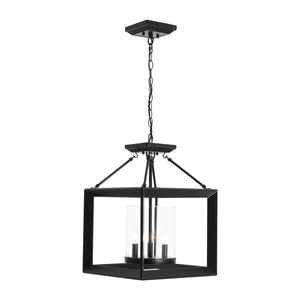 LightFixturesUSA-3-Light Black Square Candle Style Cage Pendant / Semi Flush-Chandelier-22.6 in-