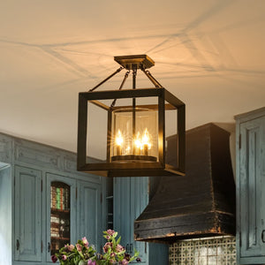 LightFixturesUSA-3-Light Black Square Candle Style Cage Pendant / Semi Flush-Chandelier-22.6 in-