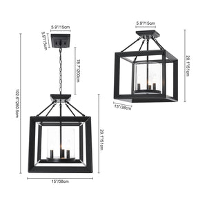 LightFixturesUSA-3-Light Black Square Candle Style Cage Pendant / Semi Flush-Chandelier-22.6 in-
