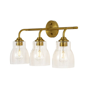 LightFixturesUSA - 3 - Light Brass Clear Glass Bell Vanity Wall Sconce - Wall Sconce - Brass - 
