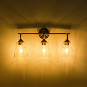 LightFixturesUSA - 3 - Light Brass Clear Glass Bell Vanity Wall Sconce - Wall Sconce - Brass - 