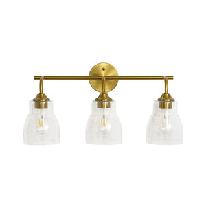 LightFixturesUSA - 3 - Light Brass Clear Glass Bell Vanity Wall Sconce - Wall Sconce - Brass - 