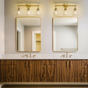 LightFixturesUSA - 3 - Light Brass Clear Glass Bell Vanity Wall Sconce - Wall Sconce - Brass - 