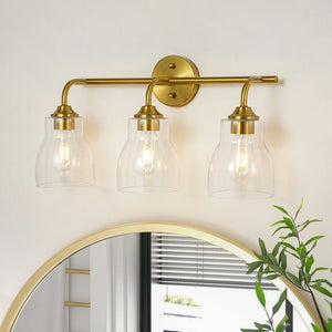 LightFixturesUSA - 3 - Light Brass Clear Glass Bell Vanity Wall Sconce - Wall Sconce - Brass - 