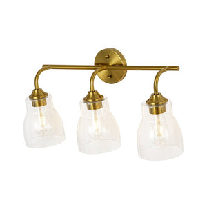 LightFixturesUSA - 3 - Light Brass Clear Glass Bell Vanity Wall Sconce - Wall Sconce - Brass - 