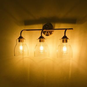 LightFixturesUSA - 3 - Light Brass Clear Glass Bell Vanity Wall Sconce - Wall Sconce - Brass - 