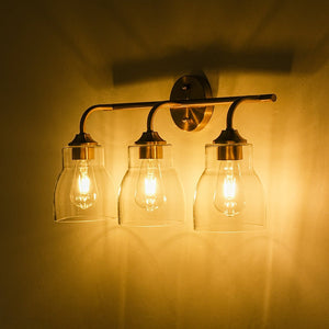 LightFixturesUSA - 3 - Light Brass Clear Glass Bell Vanity Wall Sconce - Wall Sconce - Brass - 