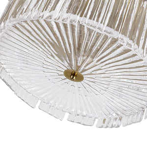 LightFixturesUSA-3-Light Brass Clear Ribbed Glass Round Drum Flush Mount-Ceiling Light-17.3 in-