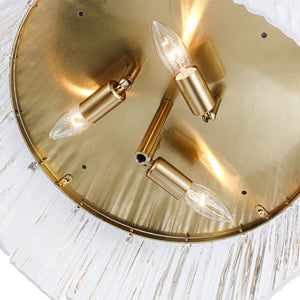 LightFixturesUSA-3-Light Brass Clear Ribbed Glass Round Drum Flush Mount-Ceiling Light-17.3 in-