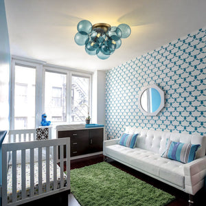LightFixturesUSA - 3 - Light Brass Cluster Blue Glass Globe Bubble Ceiling Light - Ceiling Light - Blue Bubble - 