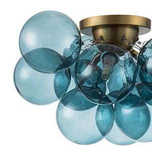 LightFixturesUSA - 3 - Light Brass Cluster Blue Glass Globe Bubble Ceiling Light - Ceiling Light - Blue Bubble - 