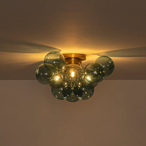 LightFixturesUSA - 3 - Light Brass Cluster Blue Glass Globe Bubble Ceiling Light - Ceiling Light - Blue Bubble - 