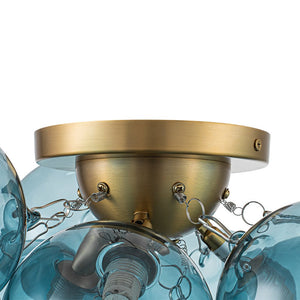 LightFixturesUSA - 3 - Light Brass Cluster Blue Glass Globe Bubble Ceiling Light - Ceiling Light - Blue Bubble - 