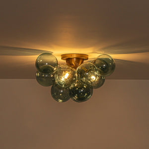 LightFixturesUSA - 3 - Light Brass Cluster Blue Glass Globe Bubble Ceiling Light - Ceiling Light - Blue Bubble - 