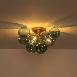 LightFixturesUSA - 3 - Light Brass Cluster Blue Glass Globe Bubble Ceiling Light - Ceiling Light - Blue Bubble - 