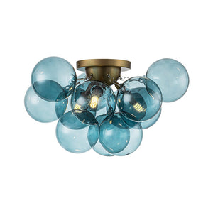 LightFixturesUSA - 3 - Light Brass Cluster Blue Glass Globe Bubble Ceiling Light - Ceiling Light - Blue Bubble - 