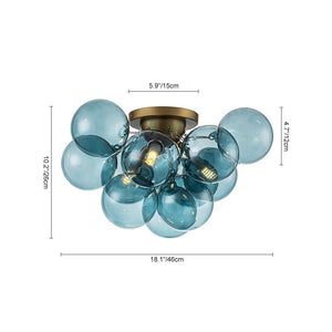 LightFixturesUSA - 3 - Light Brass Cluster Blue Glass Globe Bubble Ceiling Light - Ceiling Light - Blue Bubble - 